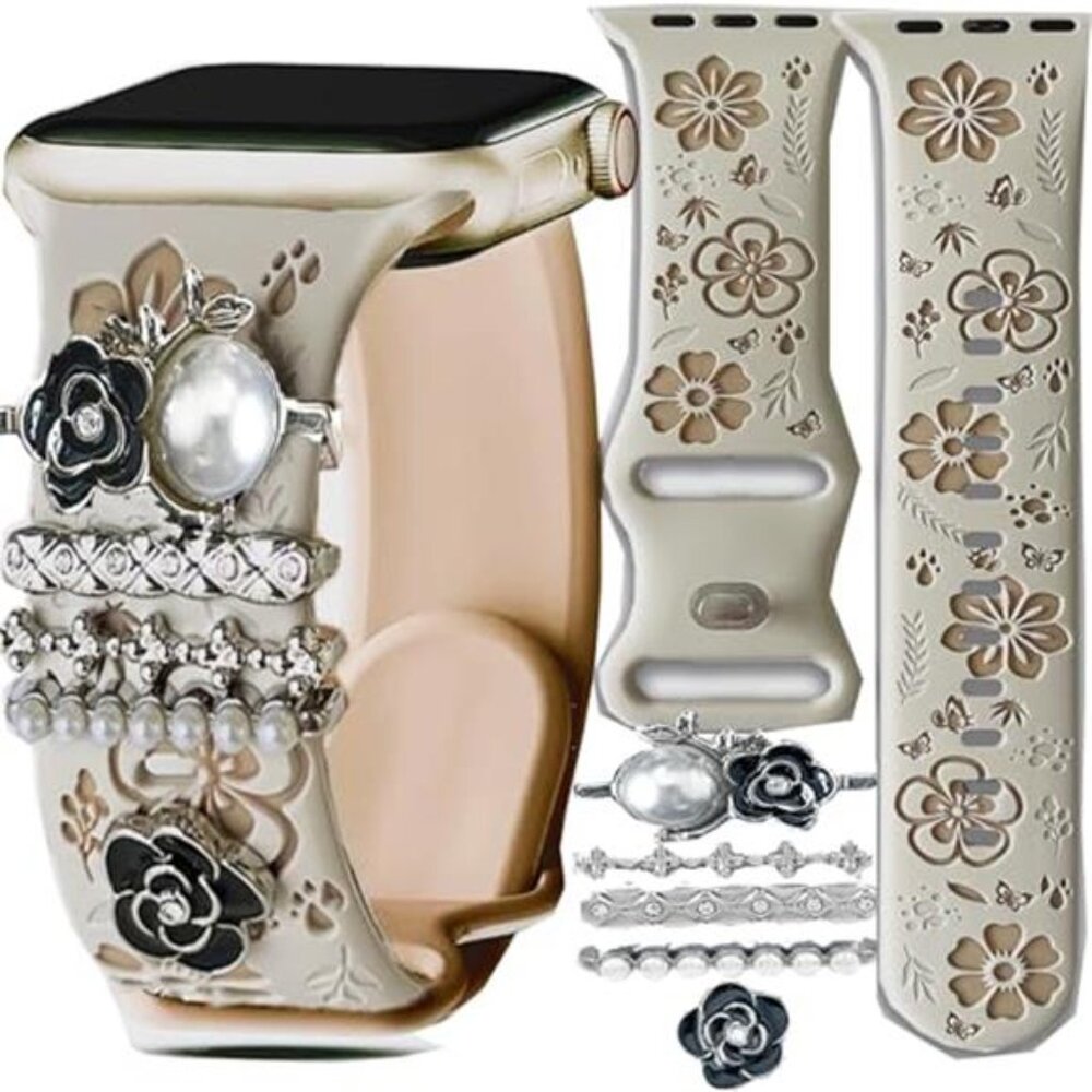 NEW Floral Engraved Apple Watch Band with Charms